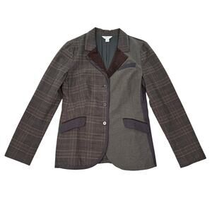 Sundance Mixed Plaid Blazer Faux Suede Trim Cotton Jacket Women’s M Heritage